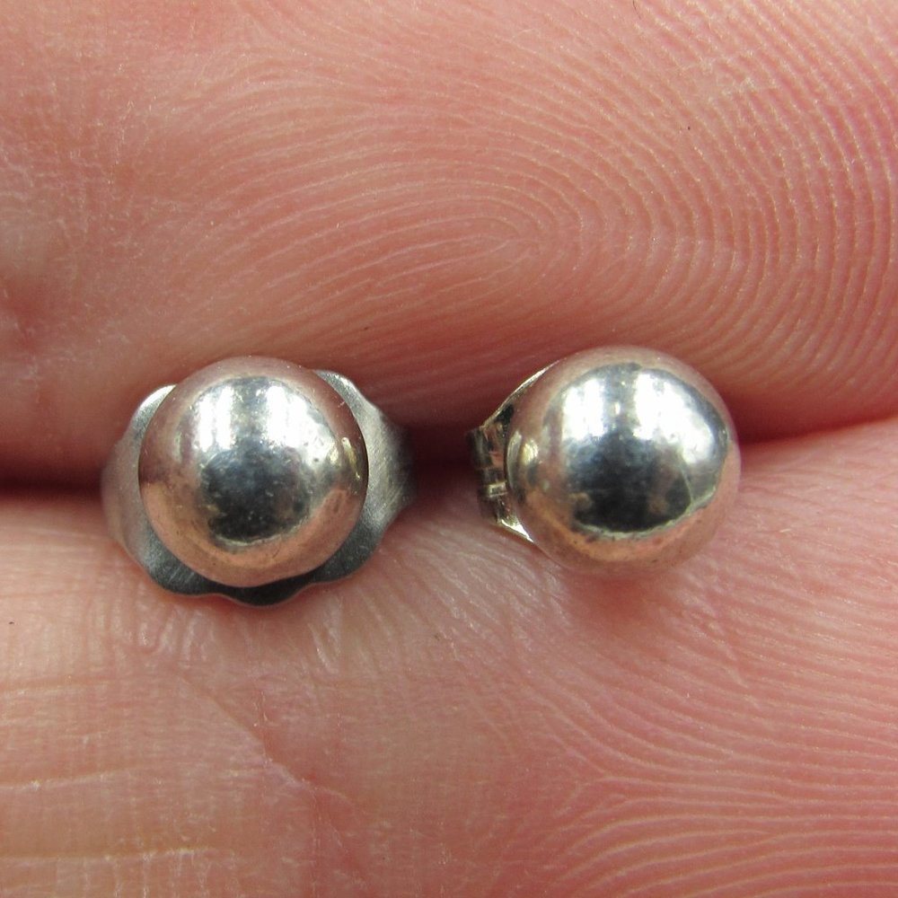Sterling Silver Tiny Plain Ball Stud Earrings - image 1
